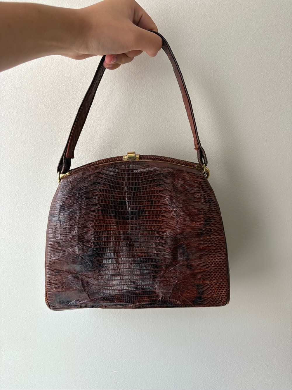 Vintage-Inspired Brown Leather Top-Handle Bag